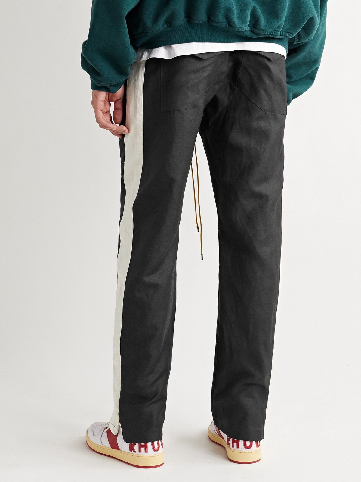 RHUDE - Collegiate Striped Linen and Silk-Blend Drawstring Track Pants -  Black Rhude