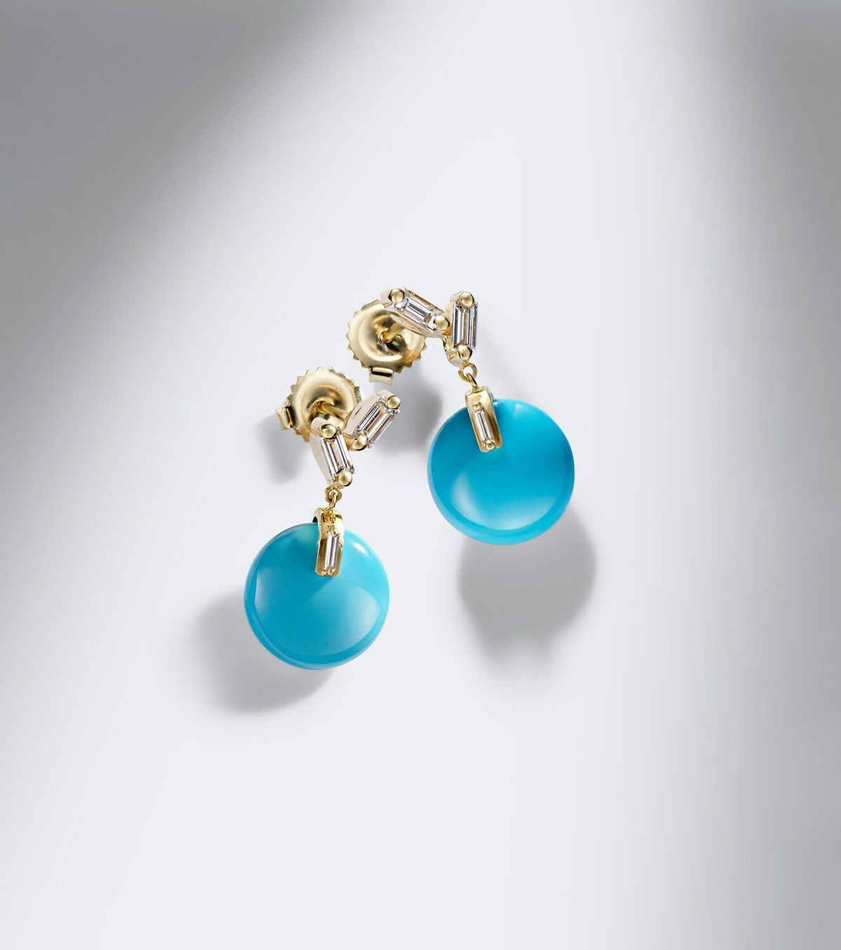 Suzanne Kalan 18kt gold drop earrings with turquoise and diamonds