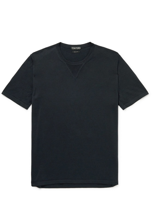 Photo: TOM FORD - Silk and Cotton-Blend Jersey T-Shirt - Blue