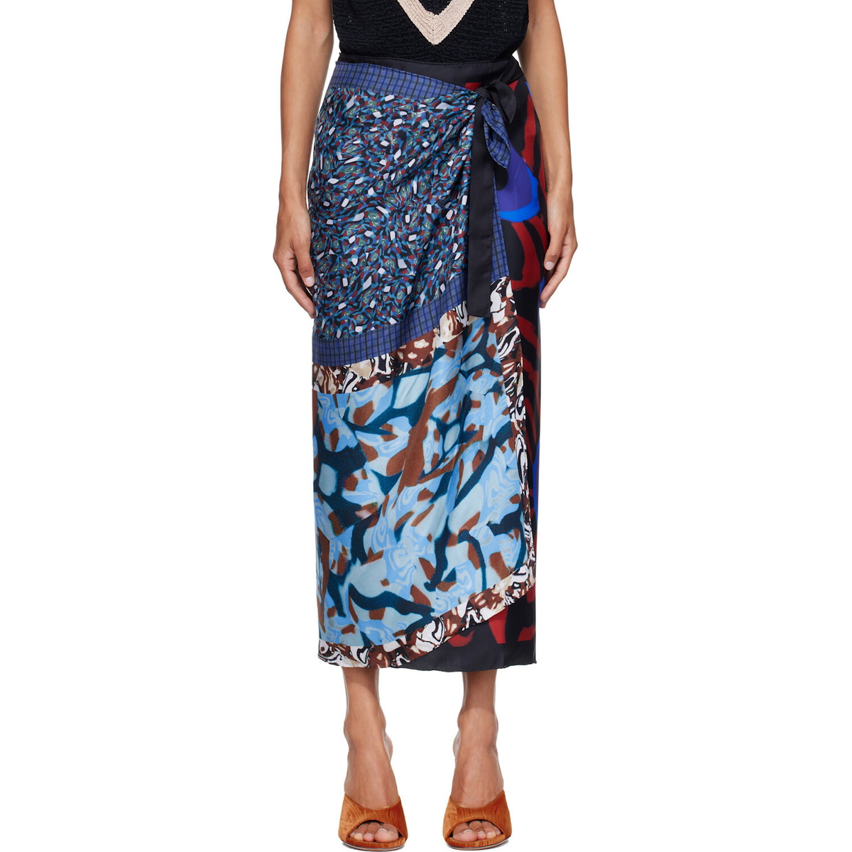 Dries Van Noten Multicolor Wrap Scarf Midi Skirt