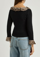 Rixo Laurel Leopard-trimmed Wool Cardigan Black