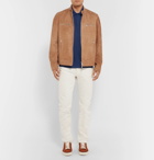 Berluti - Leather-Trimmed Cotton, Wool and Cashmere-Blend Piqué Polo Shirt - Men - Blue