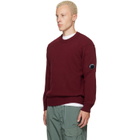 C.P. Company Burgundy Lambswool Lens Crewneck Contrast Sweater