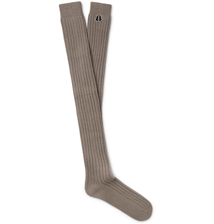 Photo: Rick Owens - Moncler Ribbed Virgin Wool-Blend Socks - Gray