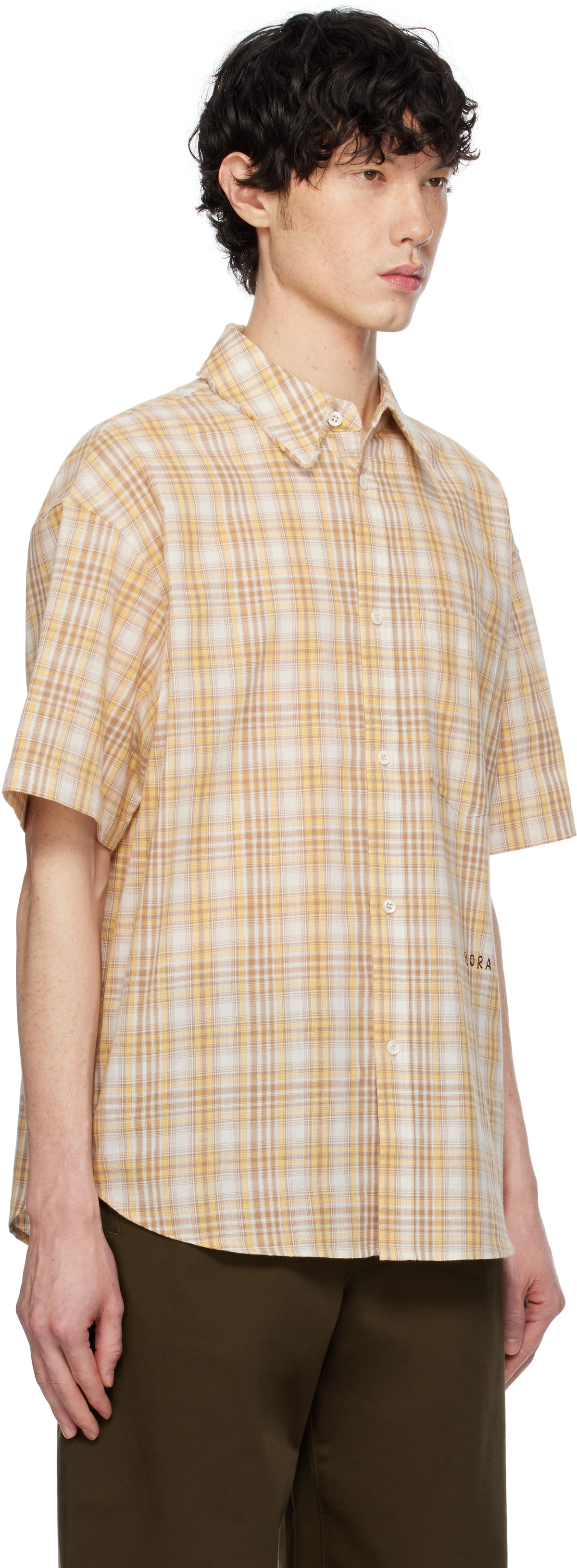 AFTER PRAY Yellow & Off-White Madras Check Half Shirt