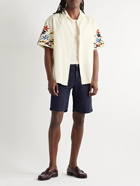 YMC - Idris Convertible-Collar Embroidered Cotton and Linen-Blend Shirt - Neutrals