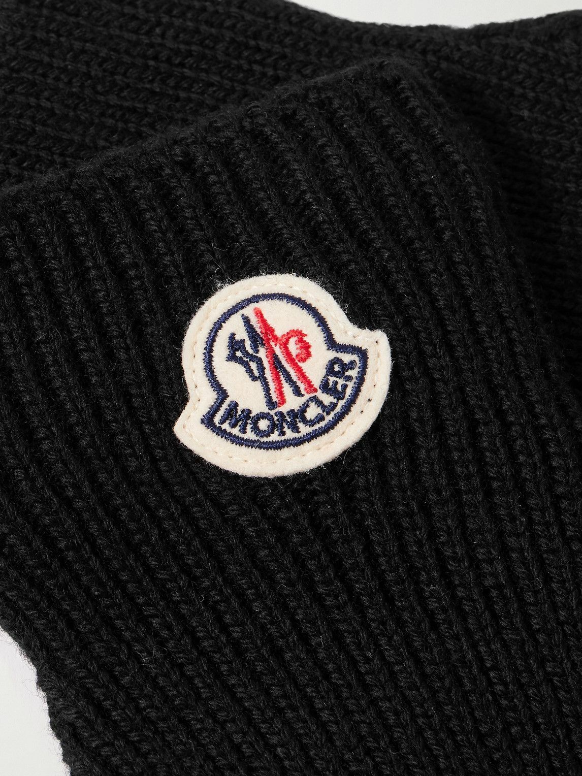 Moncler - Logo-Appliquéd Ribbed Virgin Wool Gloves - Black