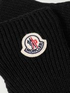 Moncler - Logo-Appliquéd Ribbed Virgin Wool Gloves - Black