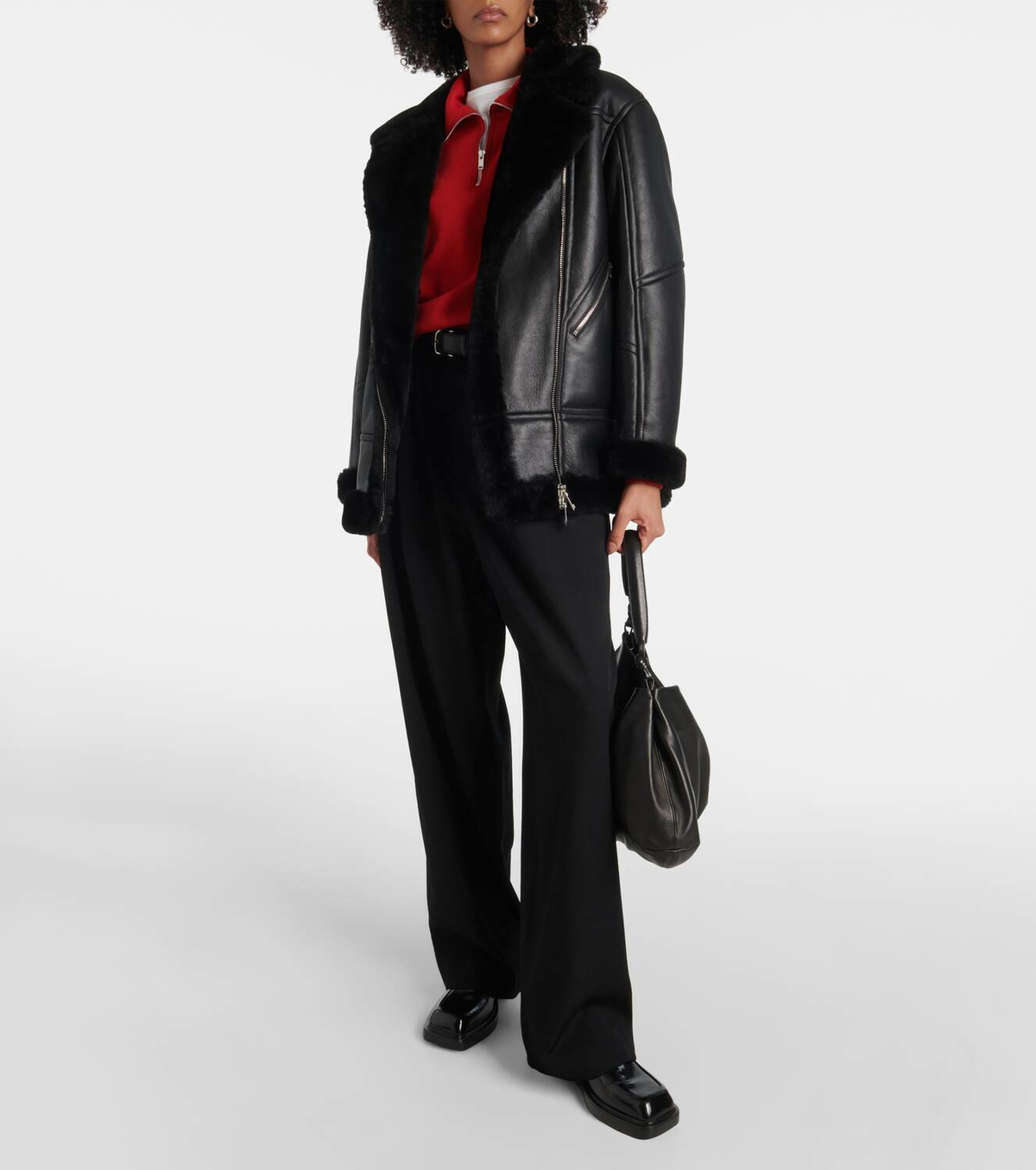 Blancha Shearling-trimmed leather jacket
