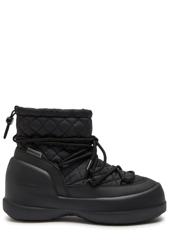 Photo: Moon Boot Mezzaluna Quilted Nylon Snow Boots Black