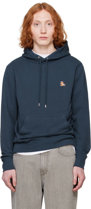 Photo: Maison Kitsuné Navy Chillax Patch Regular Hoodie