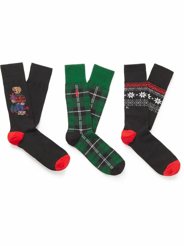 Photo: Polo Ralph Lauren - Three-Pack Intarsia Stretch Cotton-Blend Socks