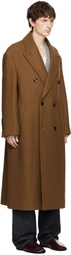 AMI Paris Brown Wool Double Breasted Long Coat