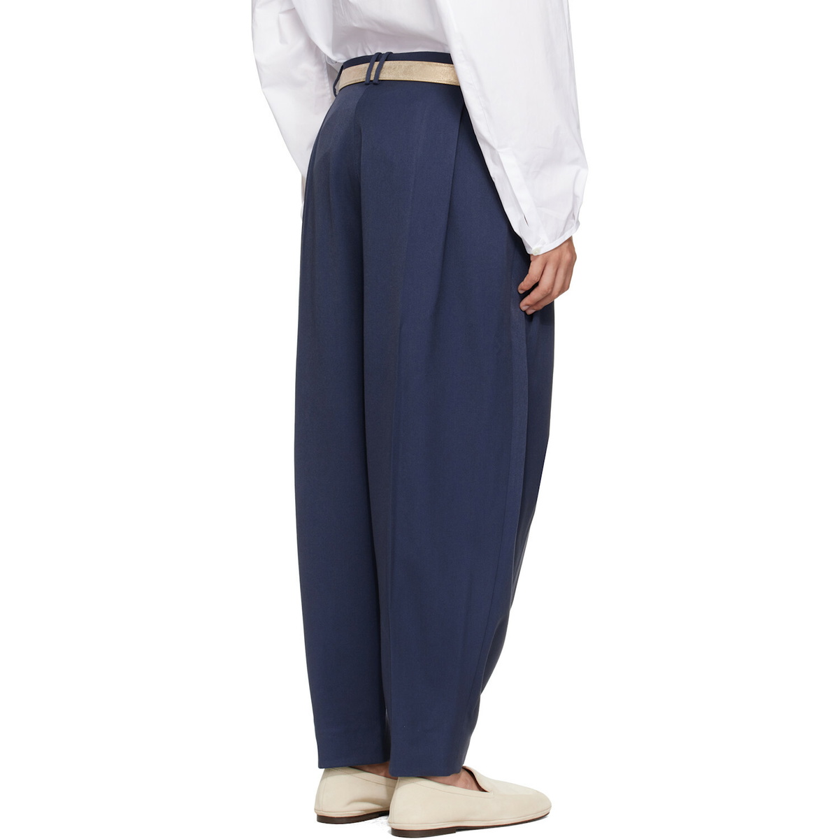 Hed Mayner Navy Pleated Trousers Hed Mayner