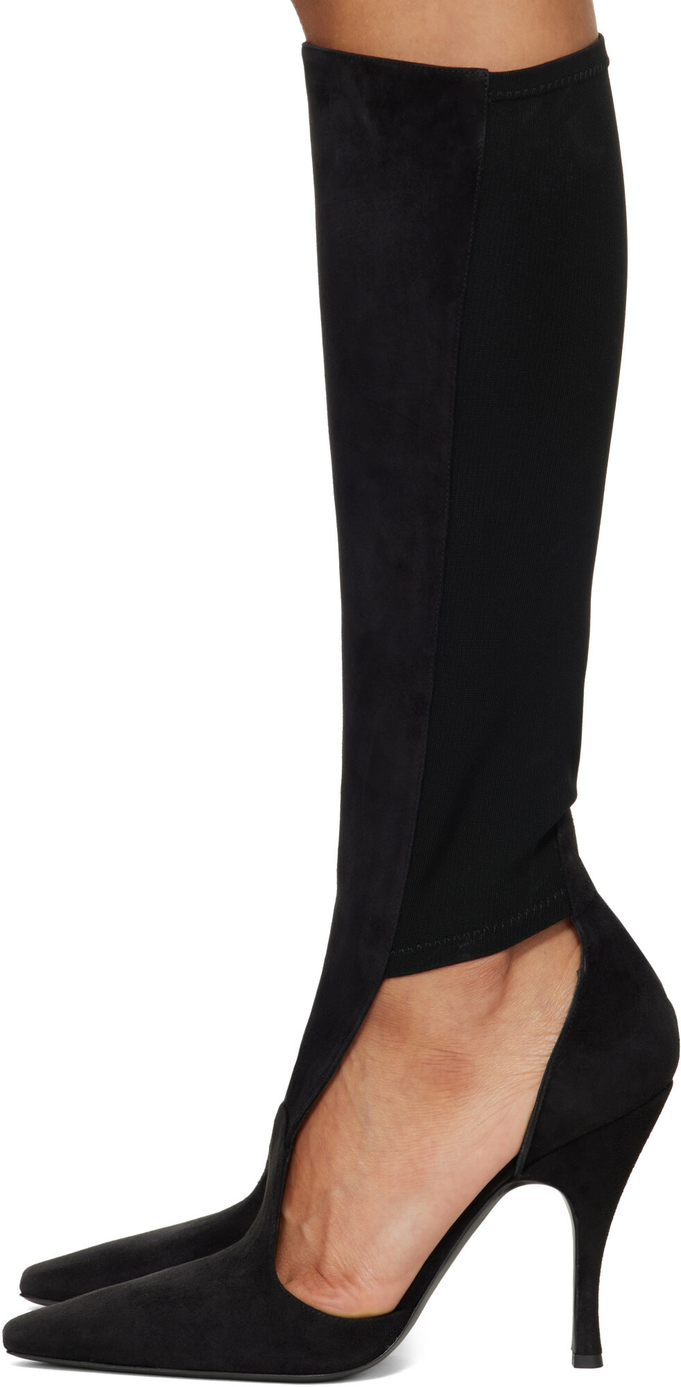 ALAÏA Black Suede Cut Out Knee Boots