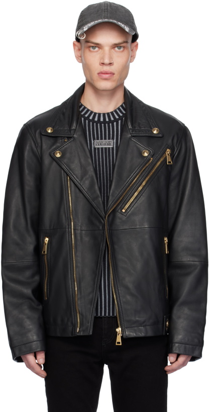 Photo: Versace Jeans Couture Black Grained Leather Biker Jacket