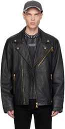Versace Jeans Couture Black Grained Leather Biker Jacket