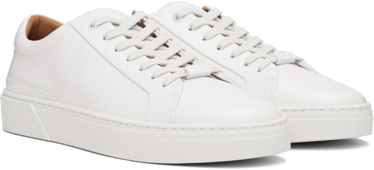 BOSS White Gary Leather Low-Top Sneakers