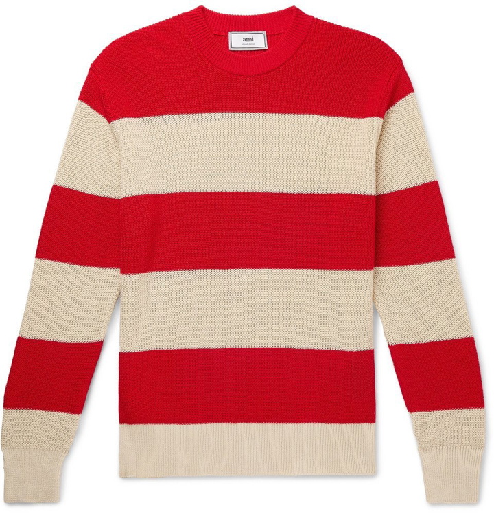 Photo: AMI - Striped Cotton Sweater - Red