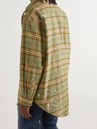 Palm Angels - Oversized Logo-Print Paint-Splattered Checked Cotton Shirt - Green