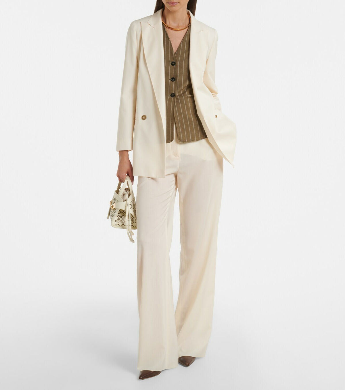 Max Mara Belted virgin wool wide-leg pants
