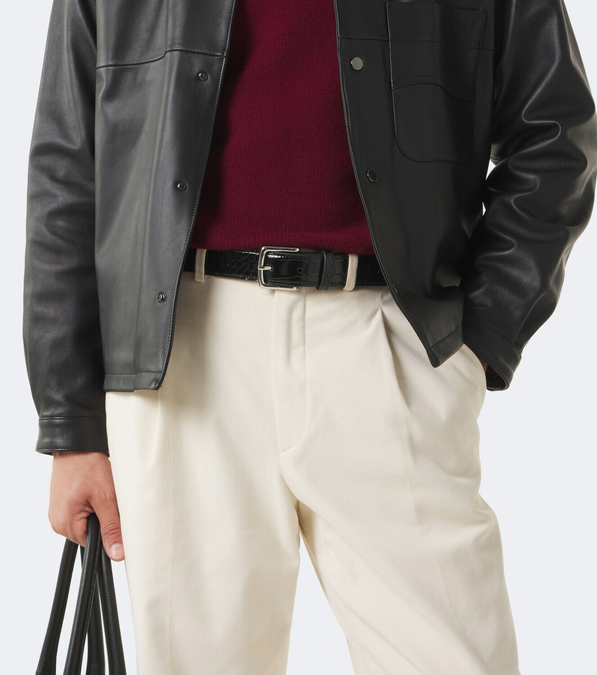 George Cleverley Croc-effect patent leather belt