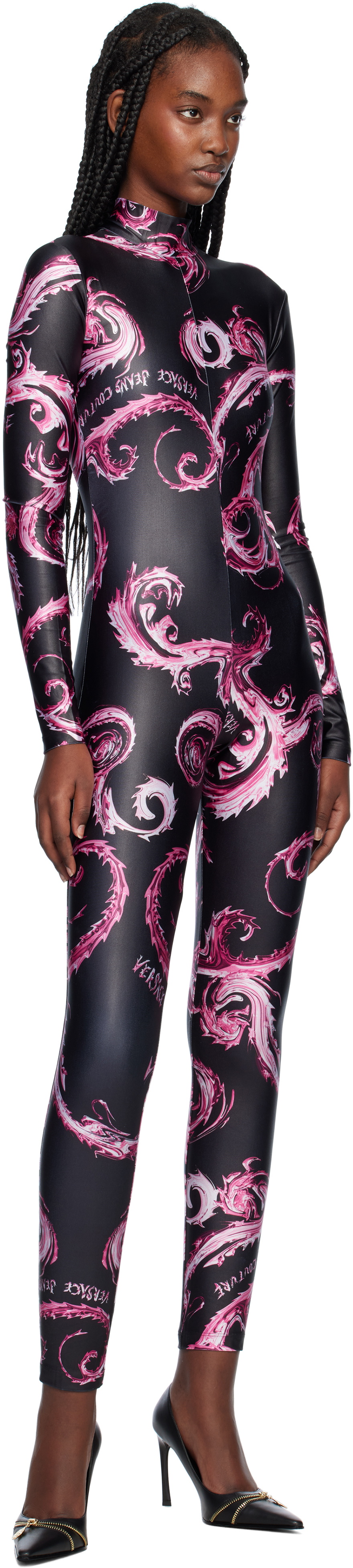 Versace Jeans Couture Black & Purple Chromo Couture Catsuit