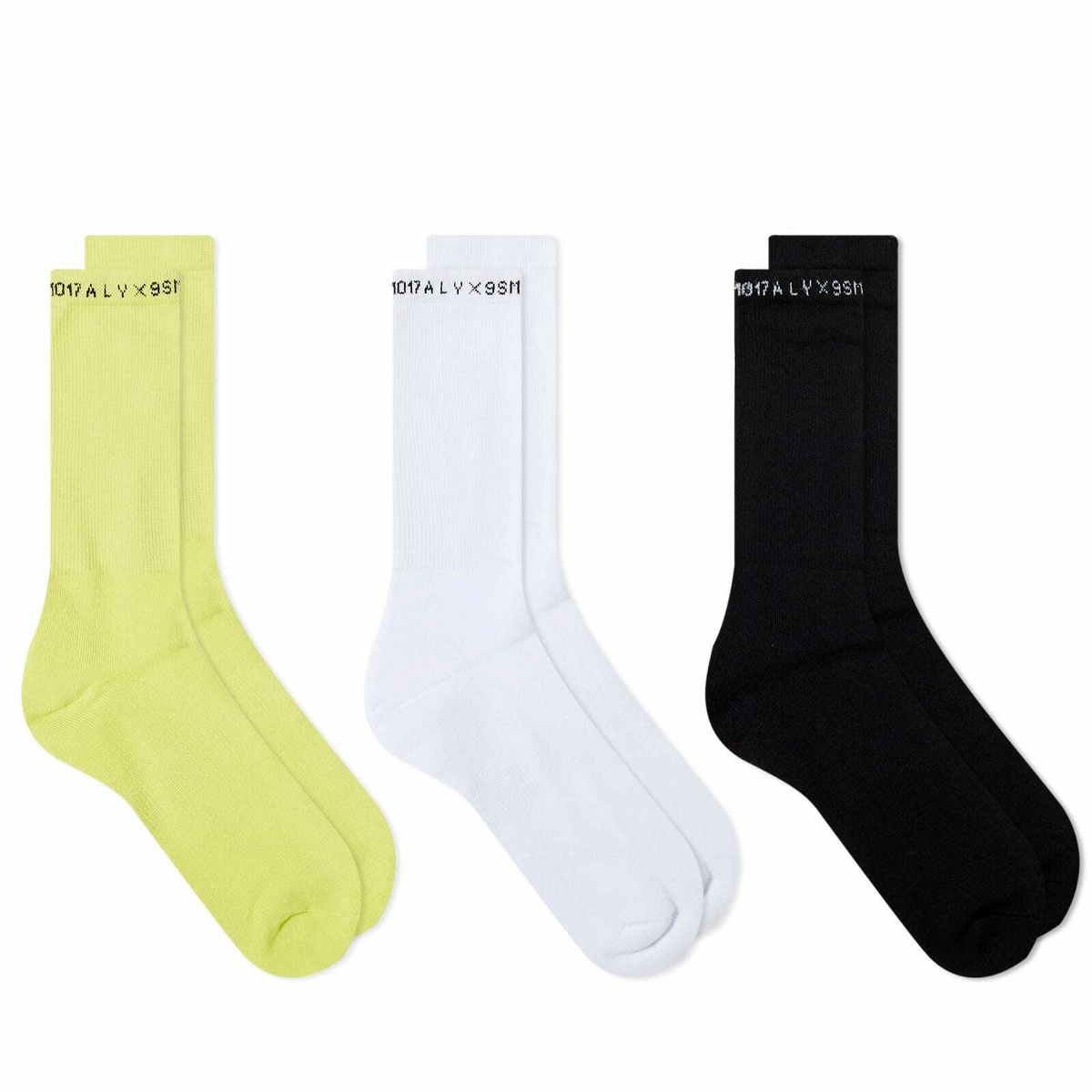 Photo: 1017 ALYX 9SM Women's 3 Pack Socks in Black/White/Neon Washed Yellow