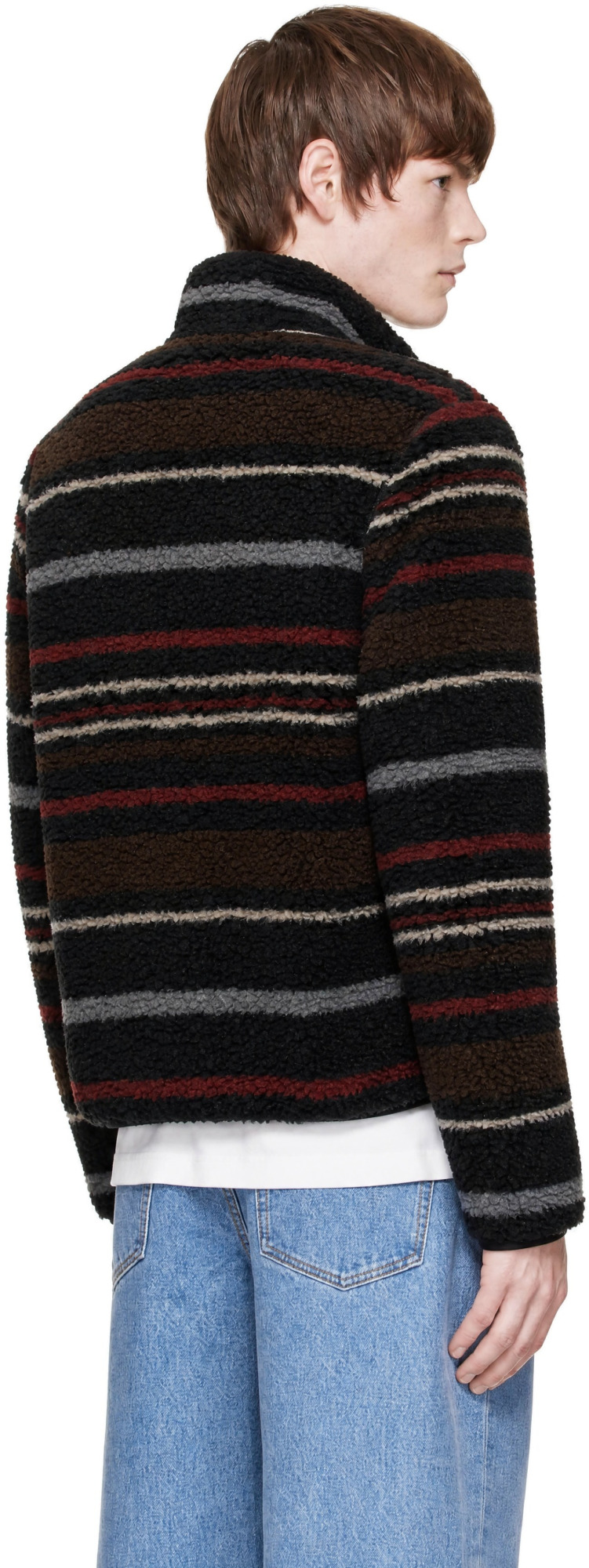 Moncler Black Striped Wool Fleece Zip Sweater
