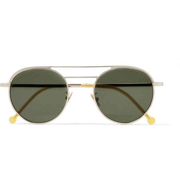 Photo: Cutler and Gross - Round-Frame Engraved Silver-Tone Sunglasses - Men - Green