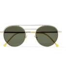 Cutler and Gross - Round-Frame Engraved Silver-Tone Sunglasses - Men - Green