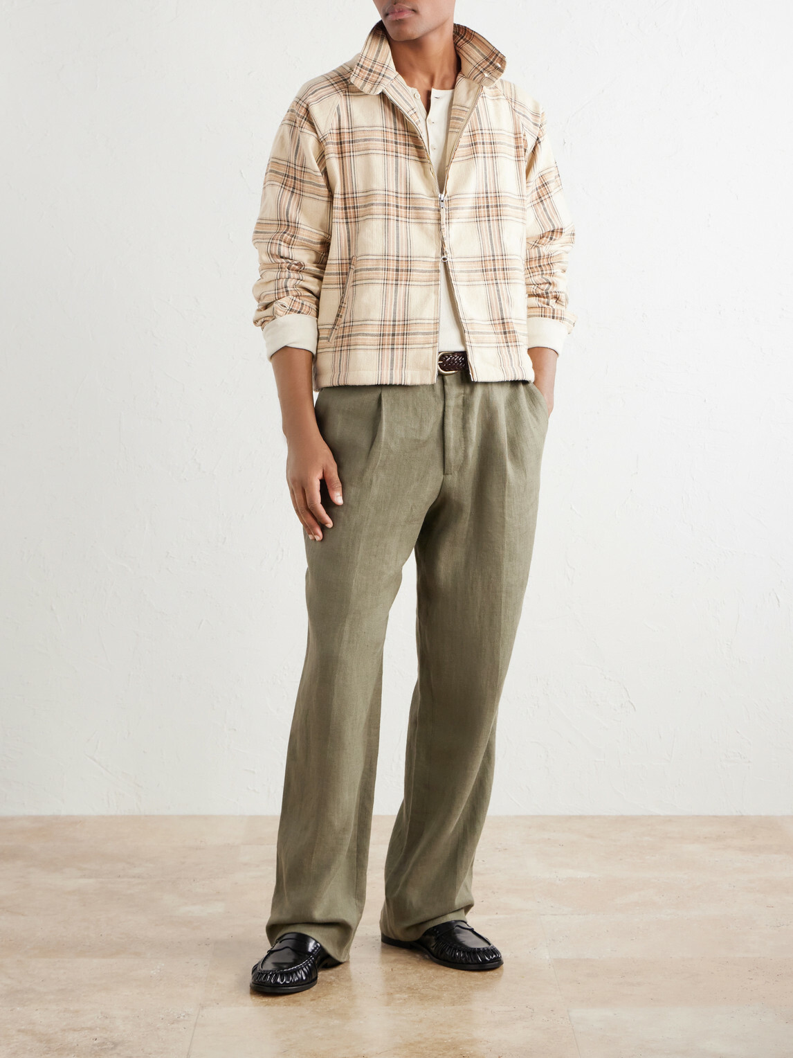 Kardo - Stanley Embroidered Checked Cotton Bomber Jacket - Neutrals