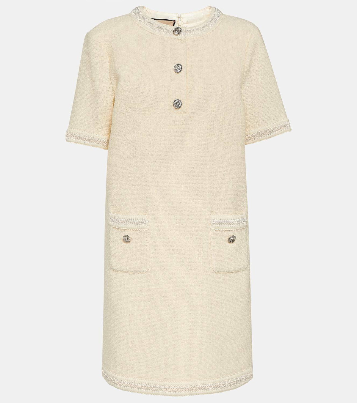 green emerald velvet dress Tweed Mini Dress with Round Neckline and Pearl Button Detail