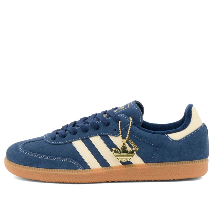 Photo: Adidas Men's Samba OG Sneaker in Night Indigo/Warm Vanilla/Gum