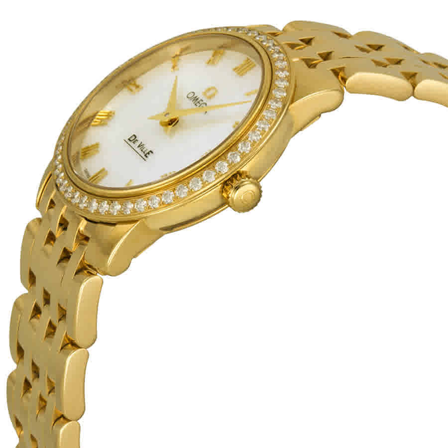 Omega DeVille Prestige Mother of Pearl Dial Yellow Gold Diamond Ladies Watch 41355276005001