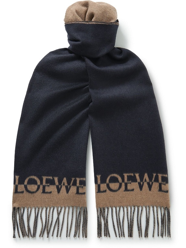 Photo: Loewe - Fringed Logo-Jacquard Wool and Cashmere-Blend Scarf