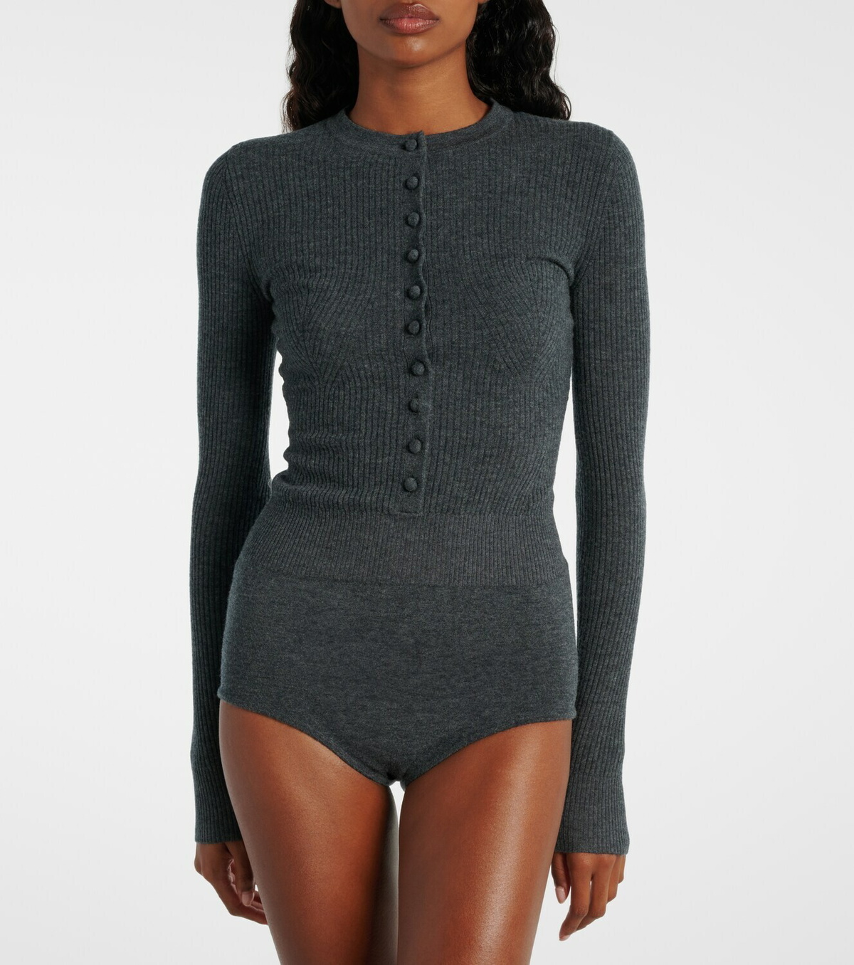 Self-Portrait Ribbed-knit wool bodysuit