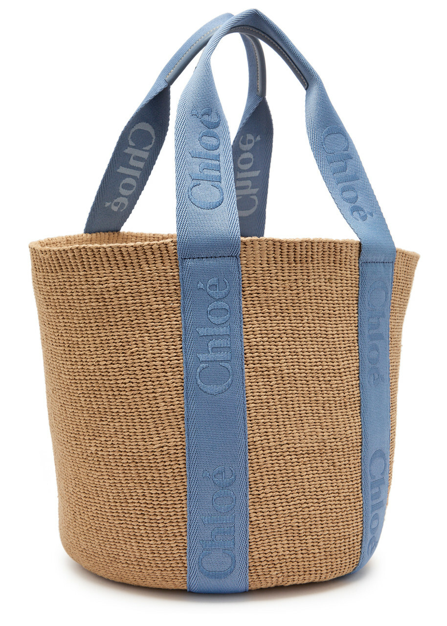 Chloe Woody Logo-embroidered Raffia Basket bag - Blue - One Size