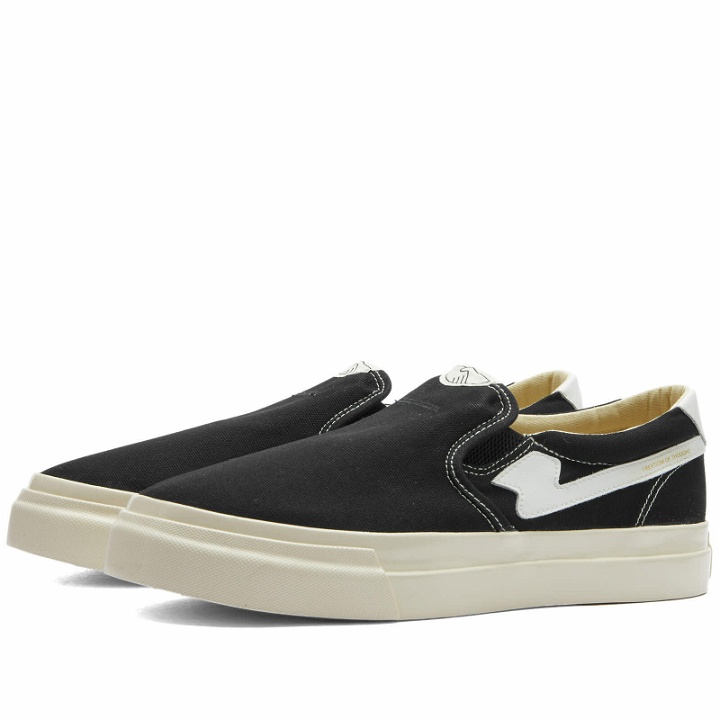 Photo: Stepney Workers Club Men's Lister S-Strike Canvas Slip On Sneakers in Black/White