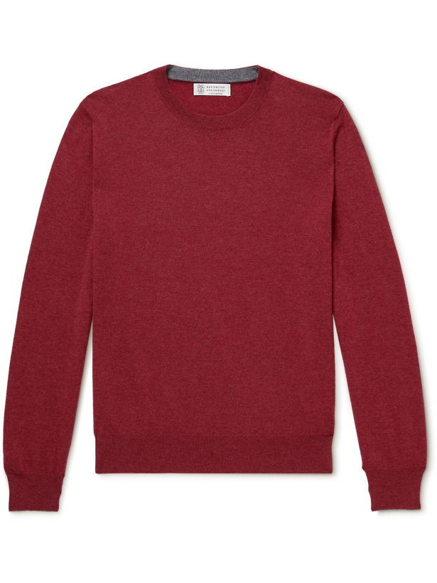 Photo: BRUNELLO CUCINELLI - Contrast-Tipped Cashmere Sweater - Red