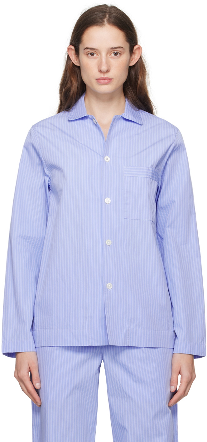 Tekla Blue Long Sleeve Pyjama Shirt Tekla Fabrics