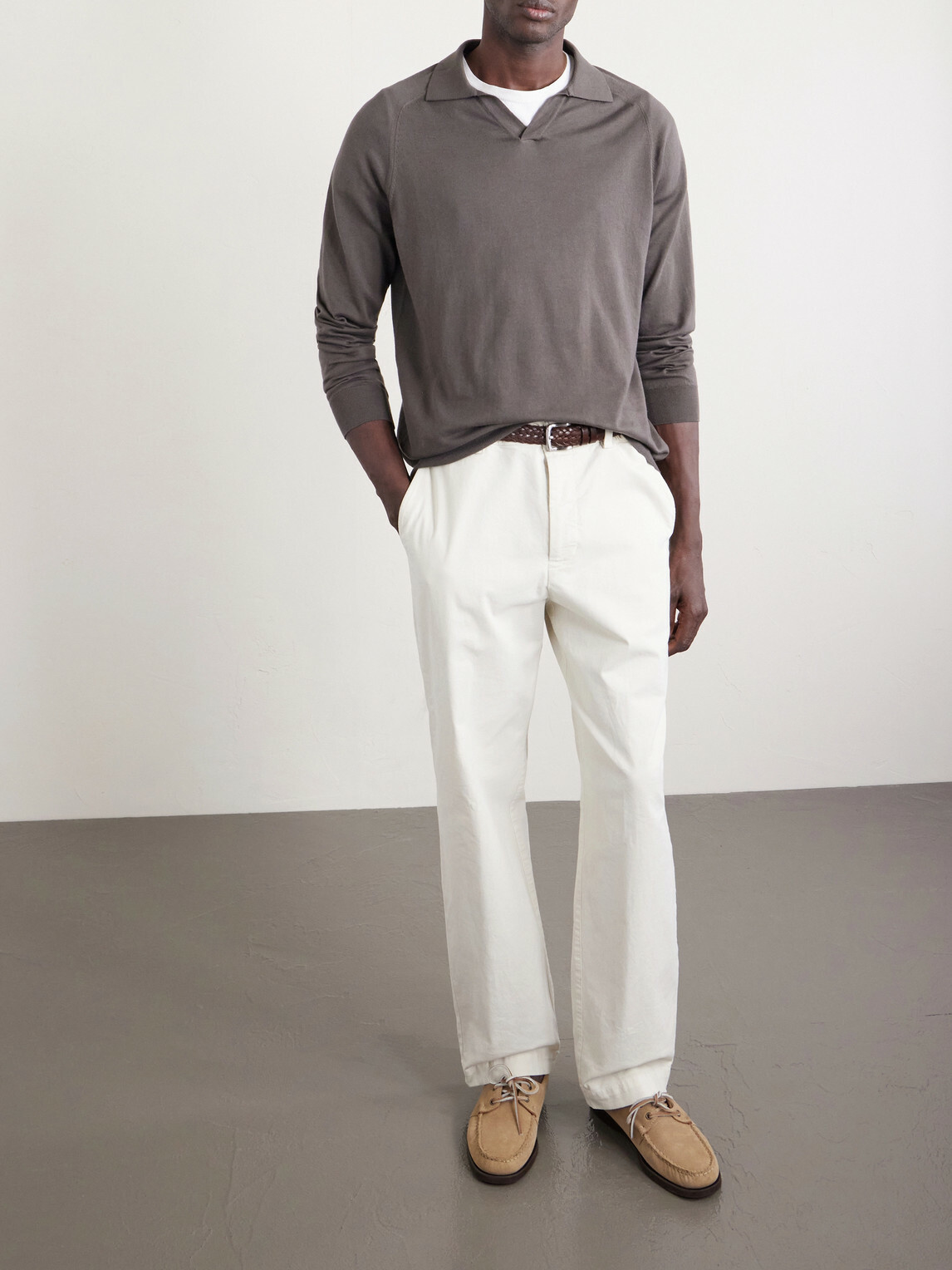 Sunspel - Sea Island Cotton and Cashmere-Blend Polo Shirt - Brown