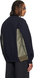 sacai Navy & Khaki Sponge Sweat & Nylon Twill Sweatshirt