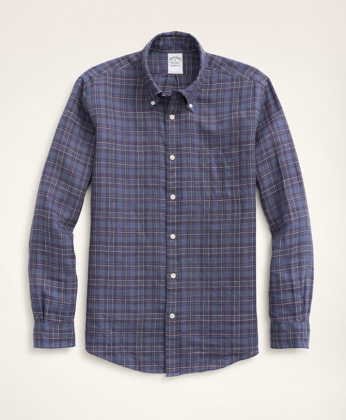 Photo: Brooks Brothers Men's Regent Regular-Fit Irish Linen Faded Tartan Shirt | Blue