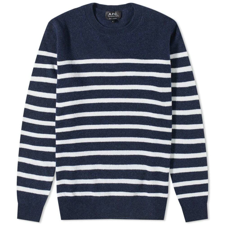 Photo: A.P.C. Men's Travis Stripe Crew Knit in Navy