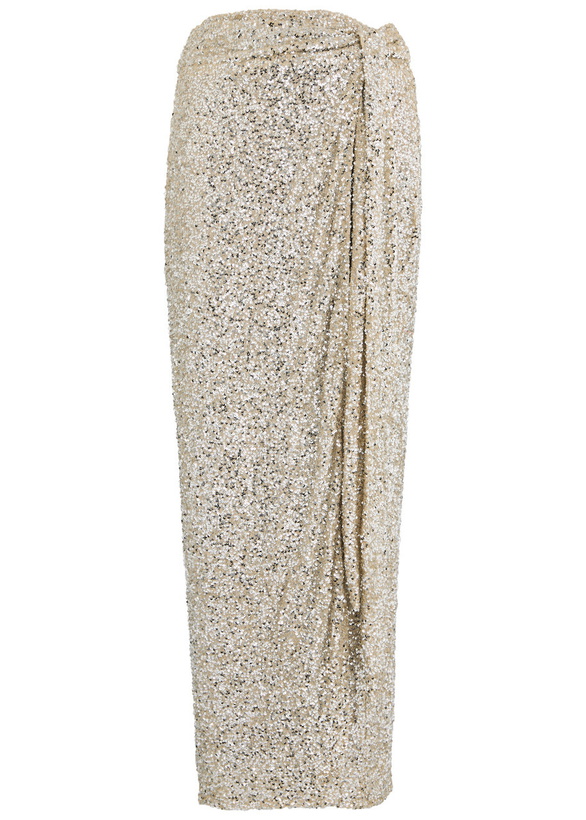Photo: Never Fully Dressed Jaspre Sequin Midi Wrap Skirt Silver