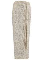Never Fully Dressed Jaspre Sequin Midi Wrap Skirt Silver