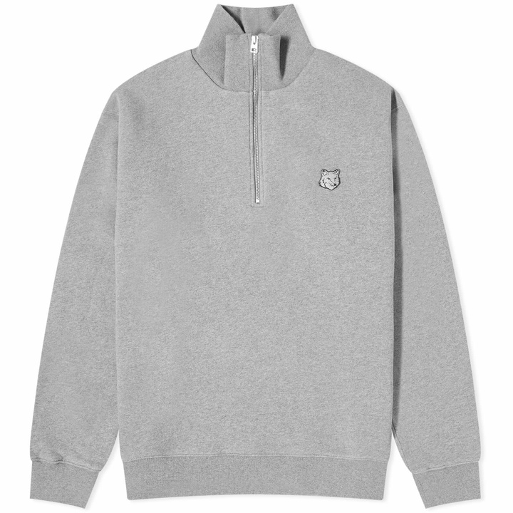 Photo: Maison Kitsuné Men's Bold Fox Head Patch Half Zip Sweat in Medium Grey Melange