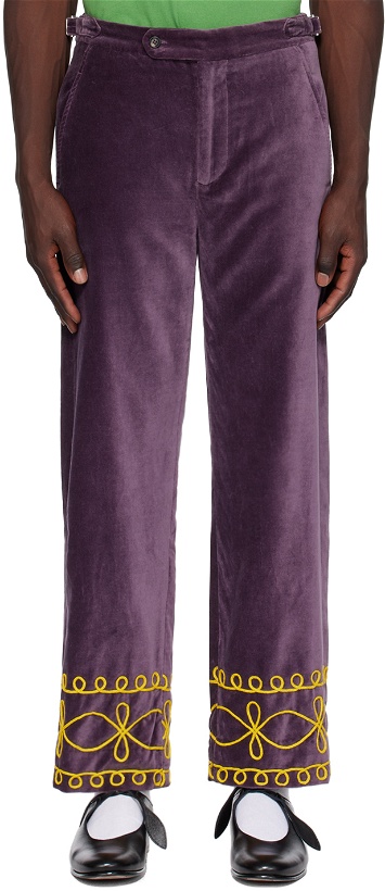 Photo: Bode Purple Embroidered Scrollwork Trousers