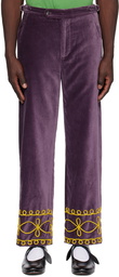 Bode Purple Embroidered Scrollwork Trousers